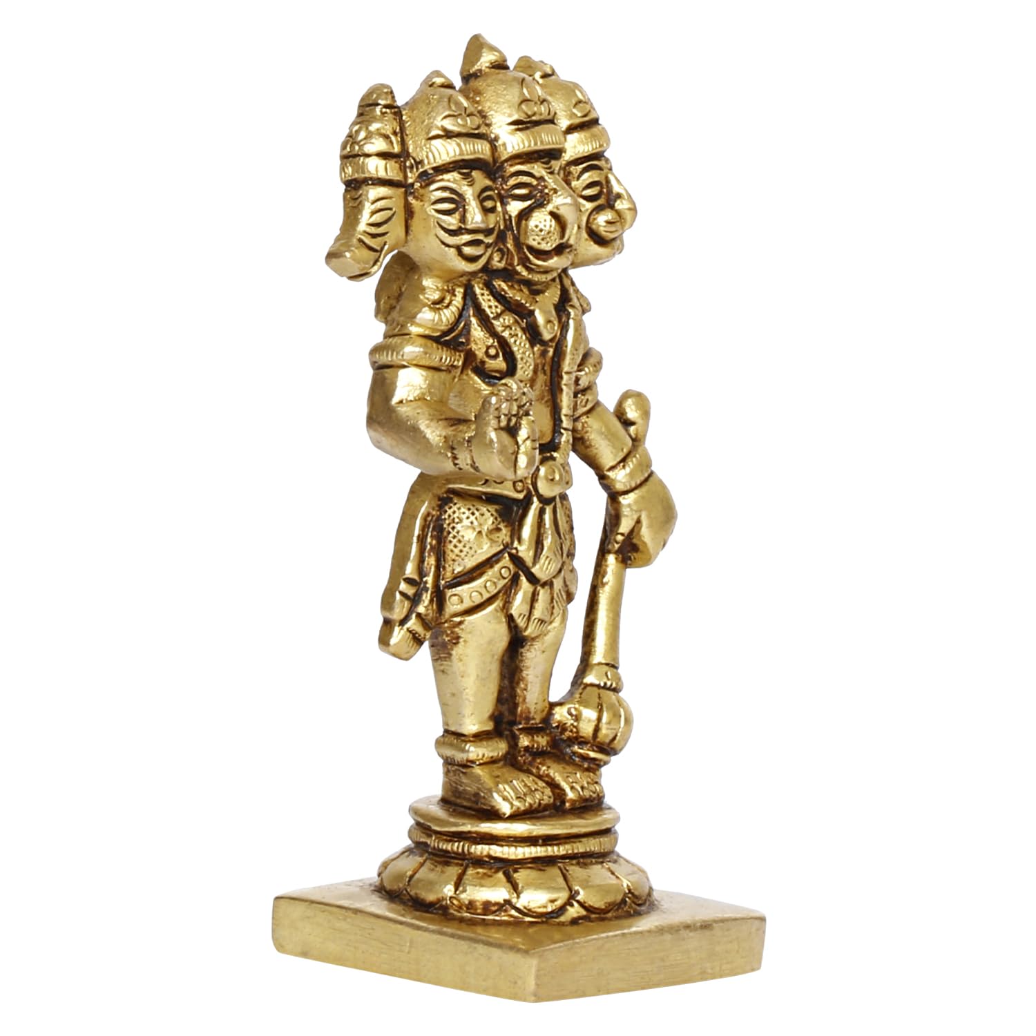 ARTVARKO Panchmukhi Bajrangbali Sankat Mochan Standing Hanuman Small Brass Idol Statue Murti for Home Office Entrance Decor Temple Puja 3.5 Inch