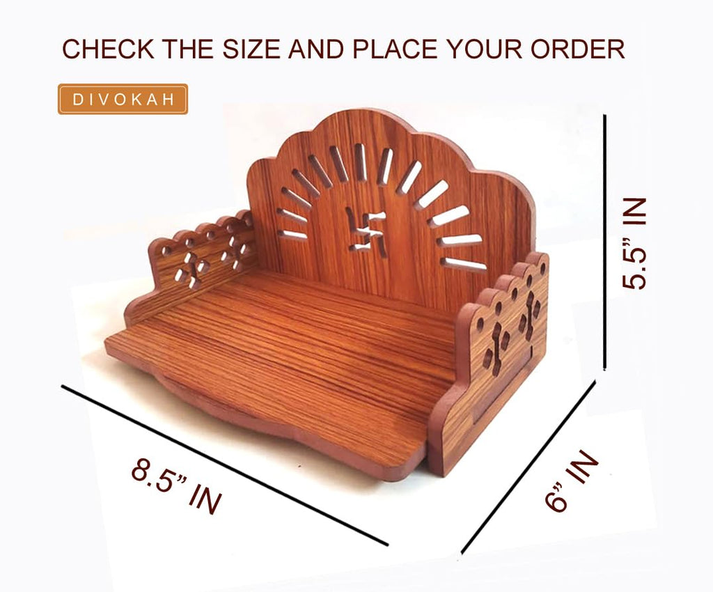 DIVOKAH® Plywood Small Wooden Temple for Home Office and Shop/sinhasan/Pooja Stand/Hindola (8.5 in * 6 in * 5.5 in) (8 MM Plywood Thickness) WDN_SWSATIK