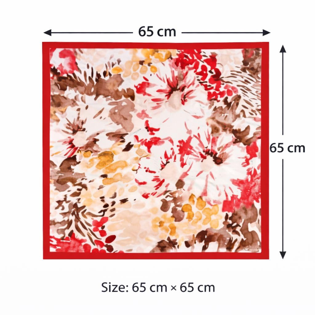 AMN Trendzz Satin Silk Scarf for Women, Stylish Satin Scarf 65×65 cm Square, Scarf for Women Elegant Head and Neck Accessory for Fashion, Travel and Gifting. (Red & Brown Floral – Warm Tones)