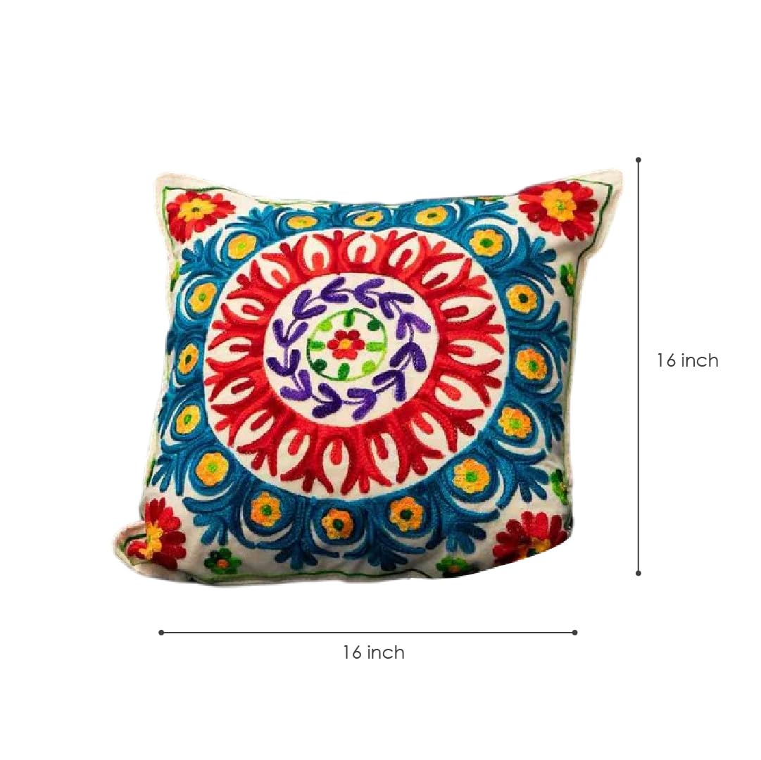ATRANGI STUDIO Embroidered Cushion Covers - Set of 2 | Traditional Aari Embroidery | Threadwork Throw Pillow Covers with Zip Closure | Perfect for Sofa, Bed, Chair | 16x16 Inch, Multicolor