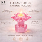NFI essentials Tealight Lotus Flower Candle Holder with Clear Pedestal Base Artistic Centerpiece for Home Décor, Meditation, Special Occasions, and Festive Lighting
