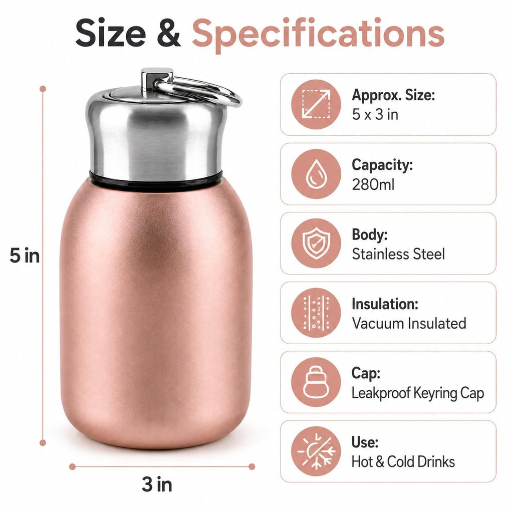 300ML Mini Mug Leak Proof Vacuum Insulated Stainless Steel Water Bottle for Indoor and Outdoor(Rose Gold/Copper)