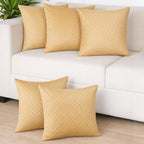 STITCHNEST Quilted Velvet Cushion Covers Set of 5 | Soft Brown | 24x24 Inches | Premium Sofa & Living Room Décor