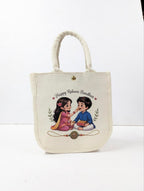 RP MALL Raksha Bandhan Printed Canvas Tote Gift Bag – Cotton Bag Reusable Hamper & Return Gift Bag with Closure,Synthetic Sheet Support, Designer Print, Eco-Friendly Packaging