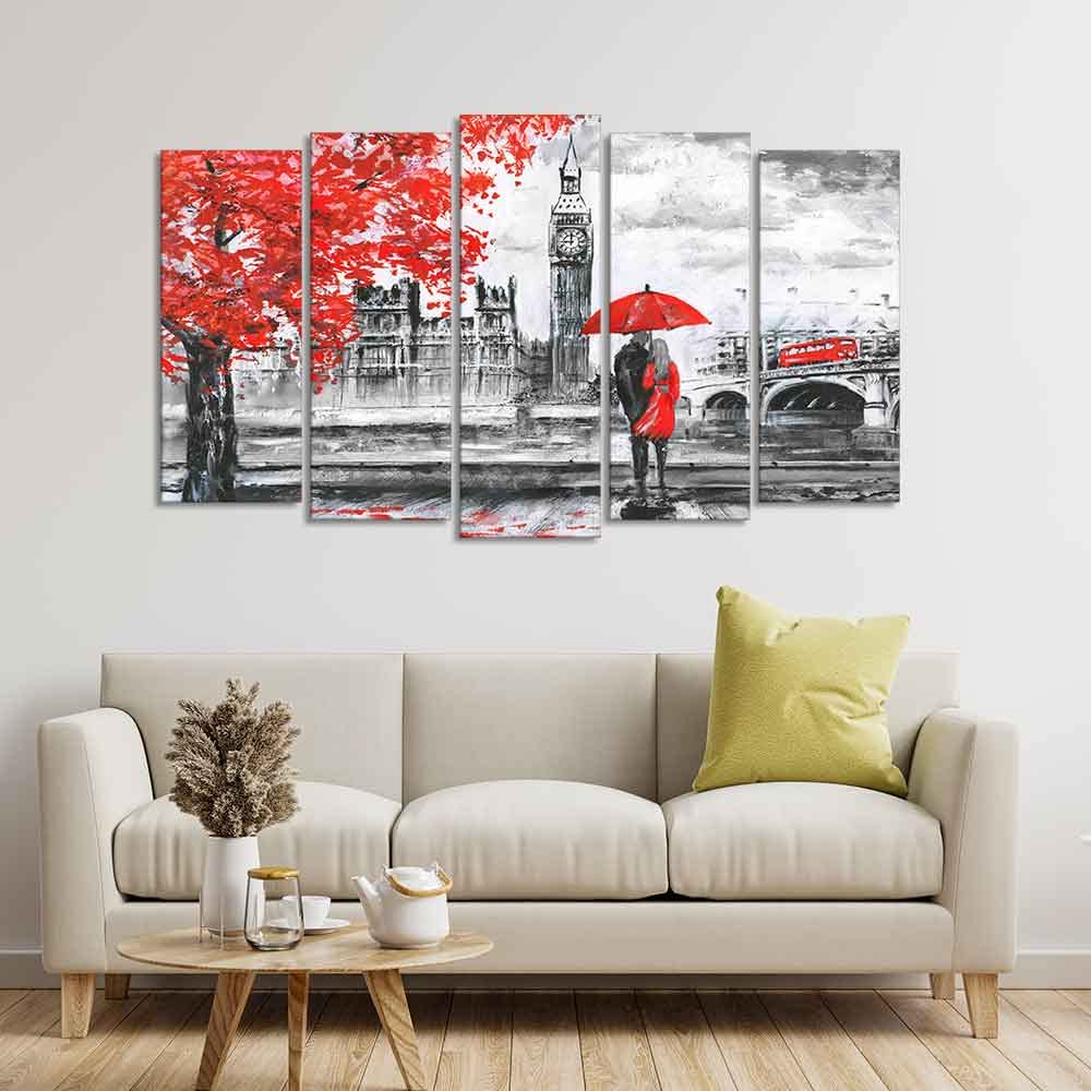VIBECRAFTS Beautiful London Canvas Wall Painting Set of Five Pieces For Home|Office|Living Room|Gift (PTVC5Pcs2_6523)