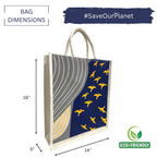 Jute Club Printed Canvas Bag|Shopping|Office|Tiffin| Multipurpose|Eco Friendly with Zipper lock|Spacious|100% Organic Cotton Tote with Lamination-14 X16 X5 (5Pc, Flying Birds)