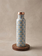 Thammar Luxury Printed Copper Water Bottle 1000 ml (1 Litre) | Pure Copper Bottle for Drinking Water (Creamy)