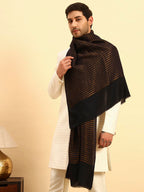 Pashmoda Men Golden Eclipse Reversible Zari Moonlight Fine Wool Stole (Size-28x80in, 71x203cm) MZSST03