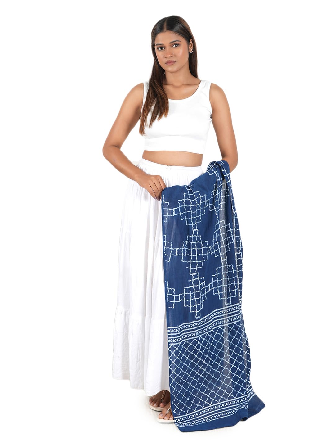 Gutthi Women's Cotton Stoles | Scarf Lightweight & Comfortable for All Seasons, Size (100X180 CM) (Blue)