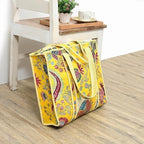 Cotton Quilted Tote Bag for Women, Jungle Print Handbag, Reusable Shoulder Bag with Dual Handles, Lightweight Travel Shopping Tote, Large Capacity Everyday Carry Bag - (Yellow flower bag, 15×15 In)