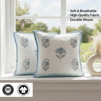 HOMEMONDE 24x24 Inch Cushion Covers Set of 5 – Hand Block Printed, 300 TC Cotton, Soft Square Throw Pillow Cases for Sofa, Living Room & Kids Room – Baby Blue (60x60 cm)