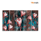 VIBECRAFTS Tulips Flower Canvas Wall Hanging of Five Pieces For Home|Office|Living Room|Gift (PTVC5Pcs4_8690)