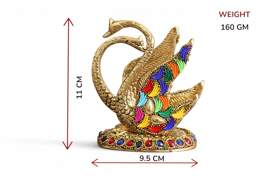 Kridaykraft Luxury Aluminium Metal Swan Tissue Holder Stand Pair | Decorative Meenakari Stone Work Napkin Organizer for Kitchen, Dining Room, and Gifting | Royal Golden Finish (Pack of 2)