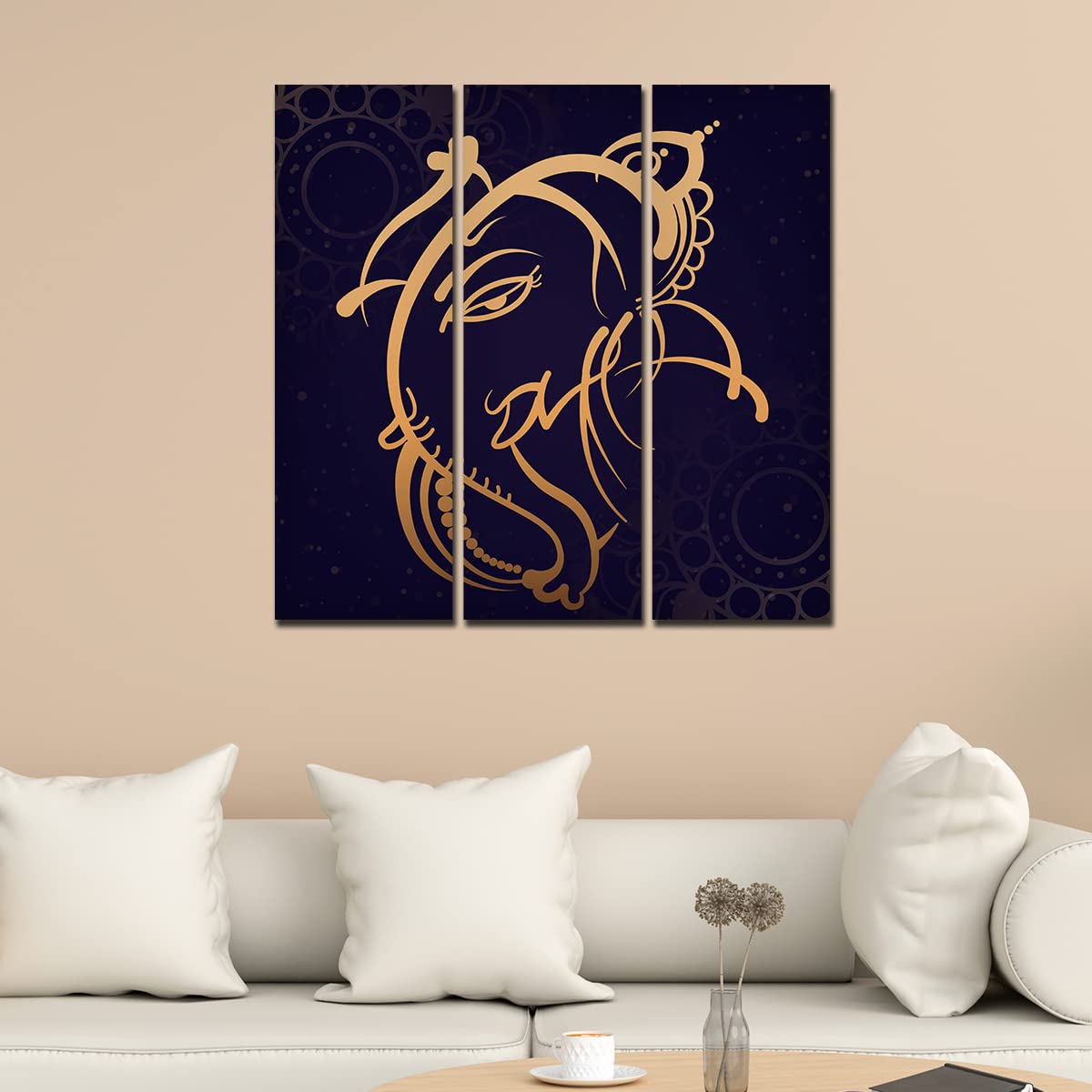 VIBECRAFTS Shree Ganesh Ji 3 Pieces Canvas Wall Painting Fitted With Wooden Frame For Home | Office | Living Room | Gifts (PTVC3Pcs1_9554)