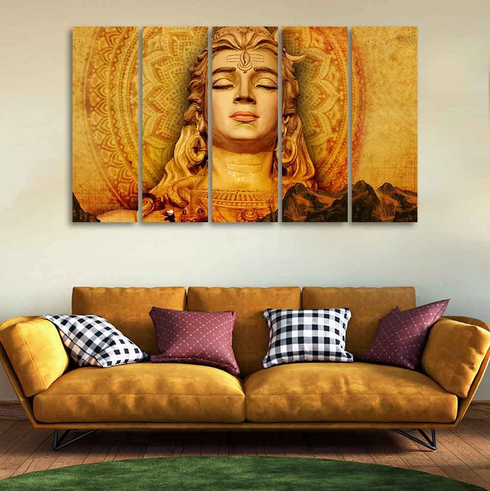 VIBECRAFTS Spiritual Shiva Canvas Wall Painting of Five Pieces For Home|Office|Living Room|Gift (PTVC5Pcs4_8731)