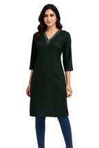 MAMTA JR Fashion Women’s Plain Pashmina Fabric Kurti | Cozy Winter Kurta | Soft & Comfortable Straight Long Kurti (in, Alpha, XL, Plus, Bottle Green)