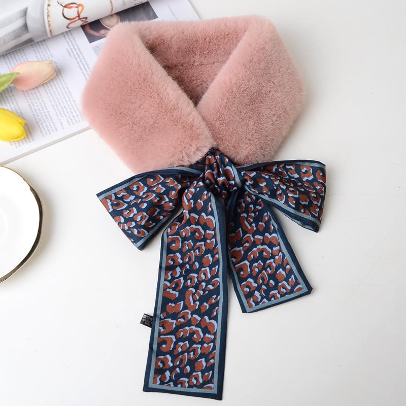 FabNext - Winter Fur Collar Neck Warmer For Women Cold Weather Fashion Neck Shrug tie Faux Fur Scarf For Coat Dress (Pink, Free Size)