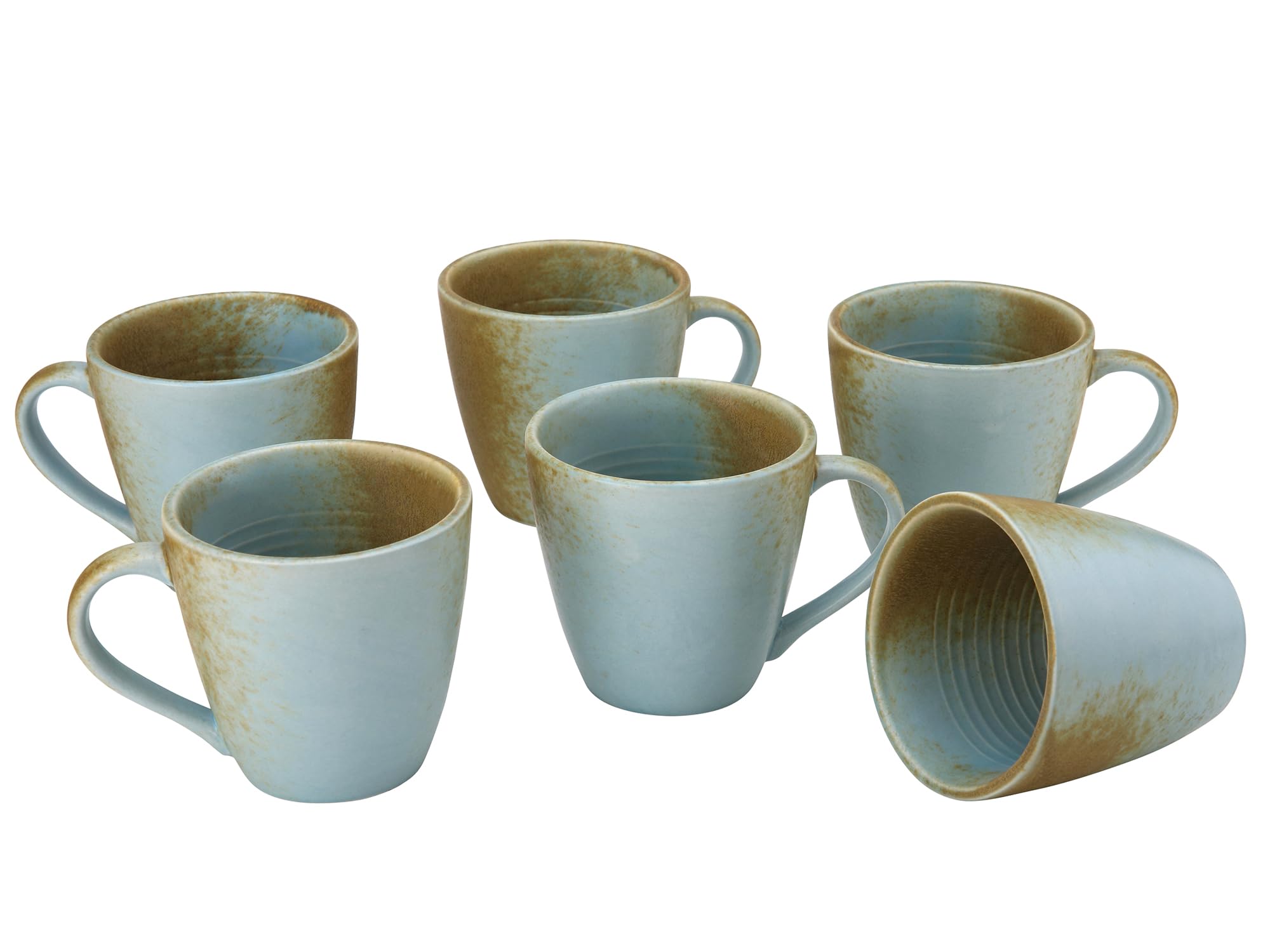 Bodhi House Handmade Ceramic Coffee Mug, Pack of 6, 350Ml, Turquoise Copper