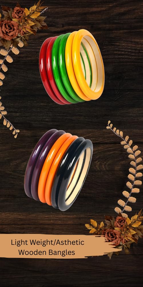 Swara Creations Traditional Handmade Wooden Bangle set for Women and Girls(12 pcs)|Plain design, Perfect for Daily and Office use(SKU284)