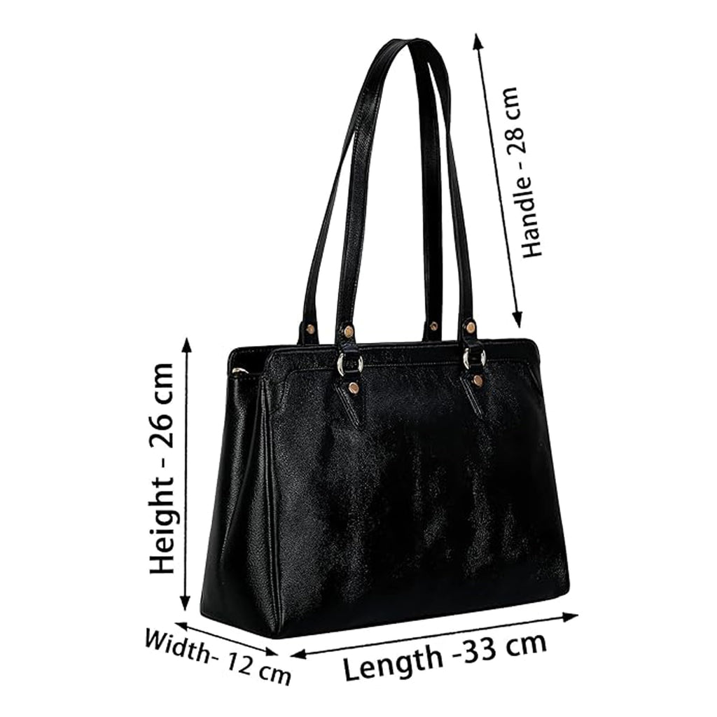 RICHSIGN LEATHER ACCESSORIES Full Grain Natural Leather Top Handle Satchel Tote Handbags & Shoulder Bags For Women Office (Dimension- L-13 X H-10 x W- 4 Inch | Weight- 0.7 KG / 700 GR (BLACK)
