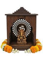 Shivay Anantam Wooden Pooja Mandir for Home, Office & Car | Handcrafted MDF Temple with Om Design | Decorative Mini Mandir for God Idol | Dark Brown Finish | Size H12 X W9 X D7 CM