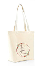 Heu Grace Quote Printed Canvas Tote Bag | Eco-Friendly Reusable Cotton Shoulder Bag | Floral Minimal Inspirational Shopping Tote for Women