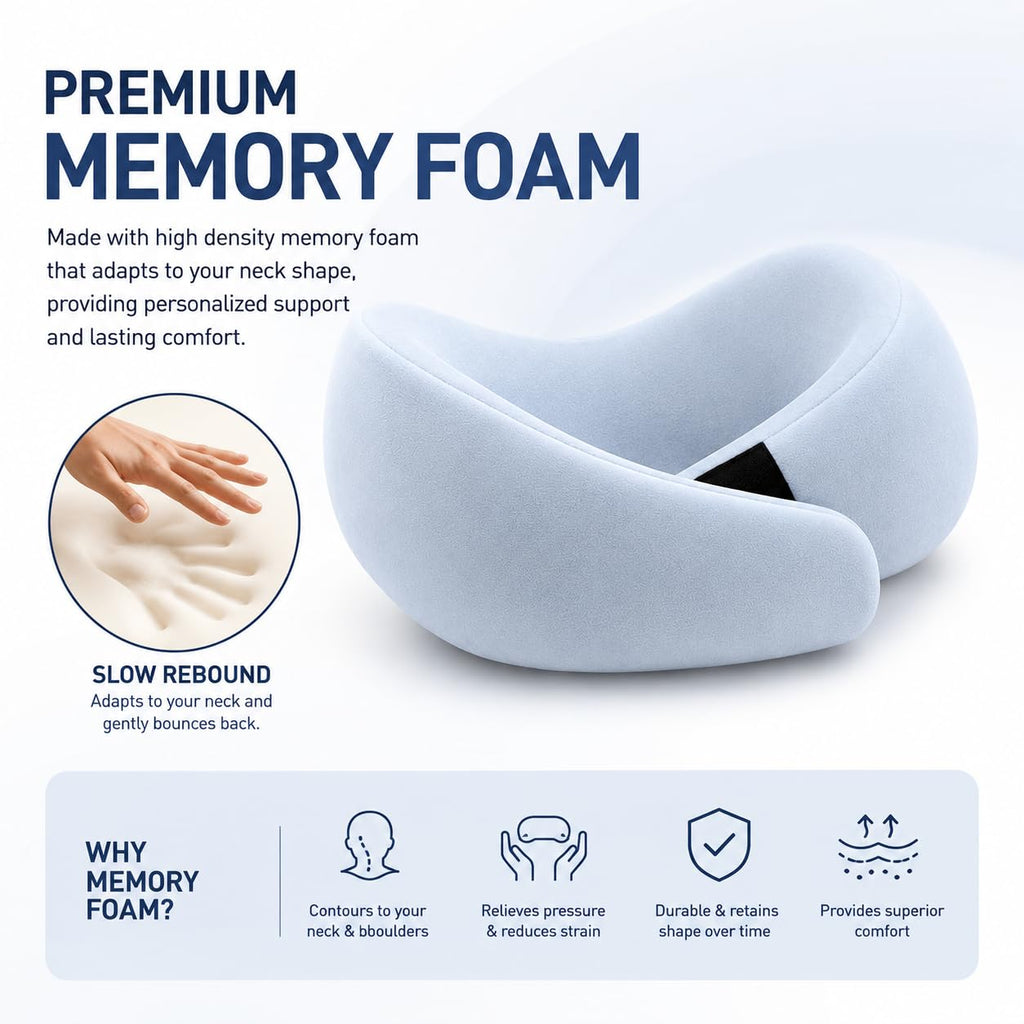 SHAKTISM 2-in-1 Travel Pillow and Eye Mask Set, Memory Foam Neck Support, Lightweight Portable Design,Cute Animal Plush Soft Eye Mask Blindfold for Sleeping,Nights and Travel (Purple)