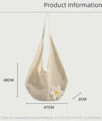 NHCDFA Crochet Beach Bag, Crochet Bag, Stylish Tote with Spacious Storage, Ideal for Daily Use and Beach Outings, Lightweight Woven Design in Beige Color