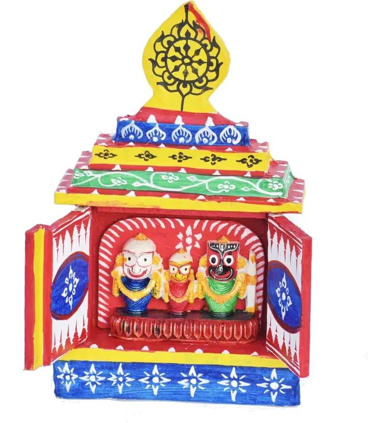 RealCraft; INSPIRING LIFES Lord Jagannath Temple Miniature,Mandir,for Home Decor, Corporate House, Study Room, Puri dhaam Wooden Temple Miniature 20 X 18 X 8 Cm