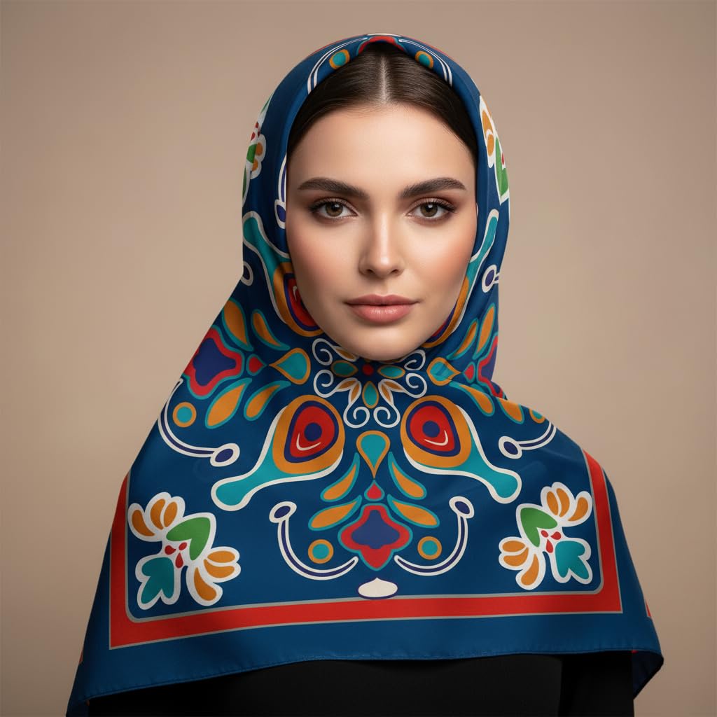 KANJAARA Elegant Japanese Floral Silk Scarf, Premium Satin Square Bandana, 40 x 40 inches, Multipurpose Fashion Accessory for Head Wrap, Neck Wear, Handbag Decoration (D-287)
