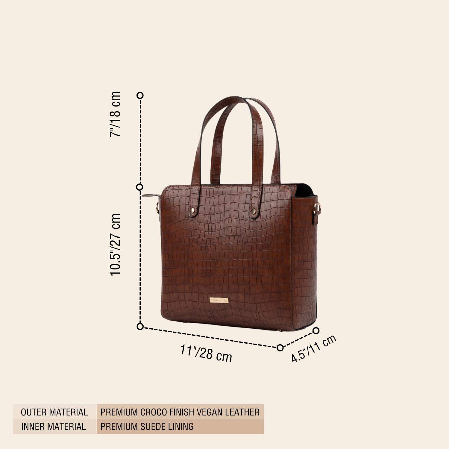The Gusto Beyond+ Croco Mini - Premium Faux Leather Small Tote Bags for Women | Stylish Handbag for Women with Zip Closure | Fit for Office Bag, College, Casual Use | Handcrafted, Cruelty Free (Wine)