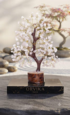 ORVIKA Natural Crystal Tree for Home Decor | Handmade Gemstone Bonsai Tree with Wooden Base | Feng Shui & Vastu Positive Energy Crystal Tree (White, 300 Beads Tree)