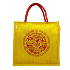 JUTEKA Yoga Print Eco Friendly Jute Bag for Shopping, Lunch, Tiffin, Office, Grocery with Zip Closure and Padded Cotton Handles…