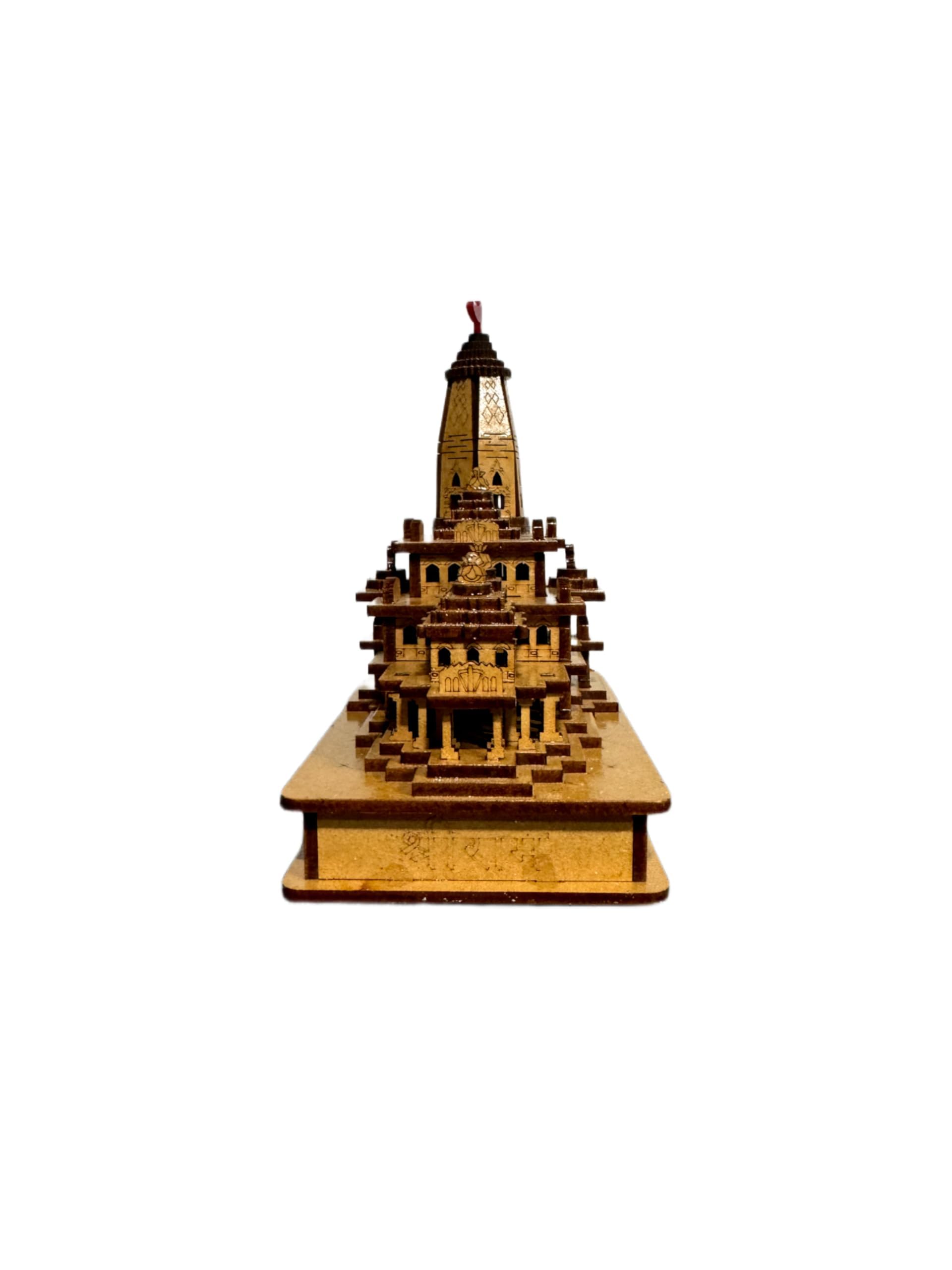 eXme Ram Mandir Wooden Miniature Temple Statue – Handcrafted Lord Ram Mandir Idol for Home, Office, Car Dashboard & Gifting | Spiritual Decor Showpiece (W 8 x D 14 x H 14.5 cm)