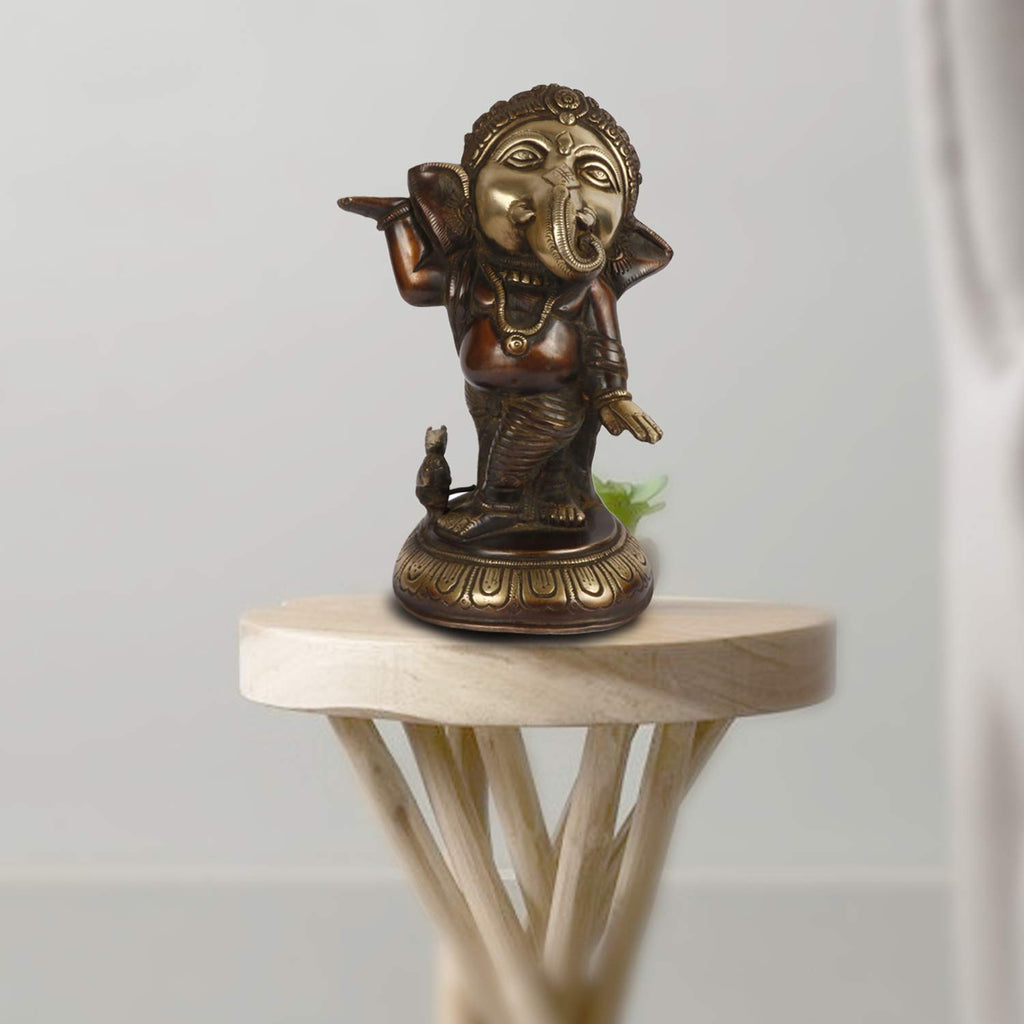 ARTVARKO Antique Copper Gold Brass Ganesha God Idols Statue Showpieces Figurines for Luck, Wealth, Prosperity, Longevity, Positive Energy Height 10 Inches.