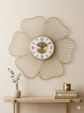 Mahira Artefacts Luxury Gold Metal Flower Wall Clock, Floral Wire Art Design, Silent Non-Ticking, for Living Room and Bedroom