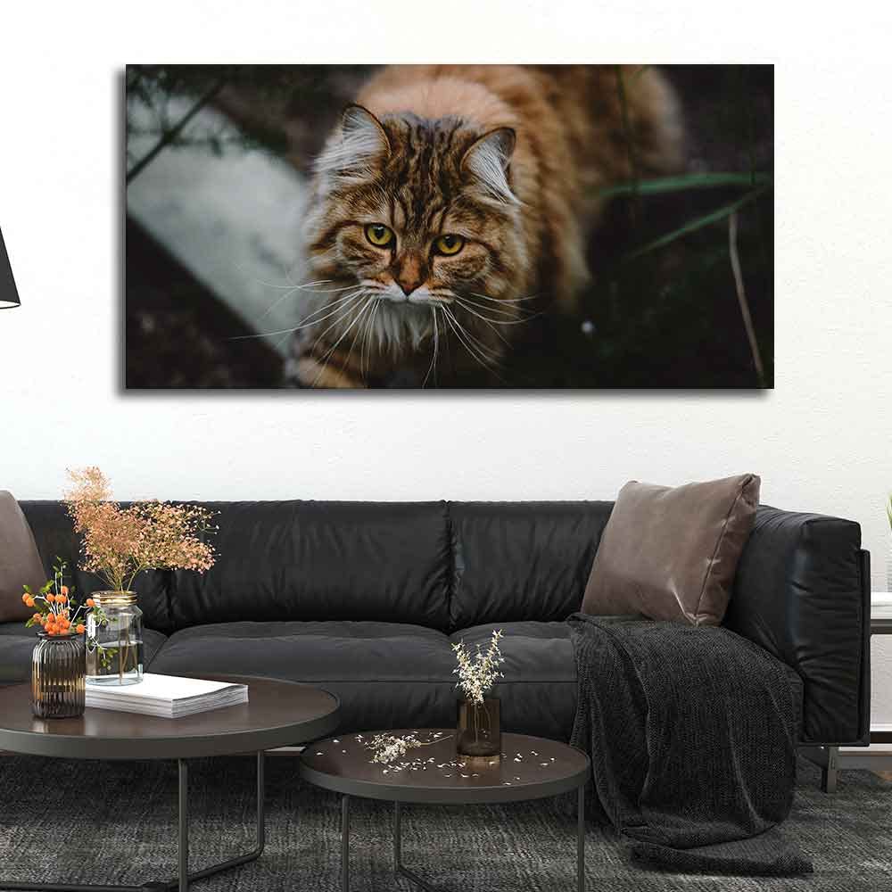 VIBECRAFTS Canvas Paintings for Living Room Drawing Room Cat Walking In Dark Forest Premium Wall Painting Fitted With Wooden Frame For Home | Office | Gift |(PTVCH_2308)