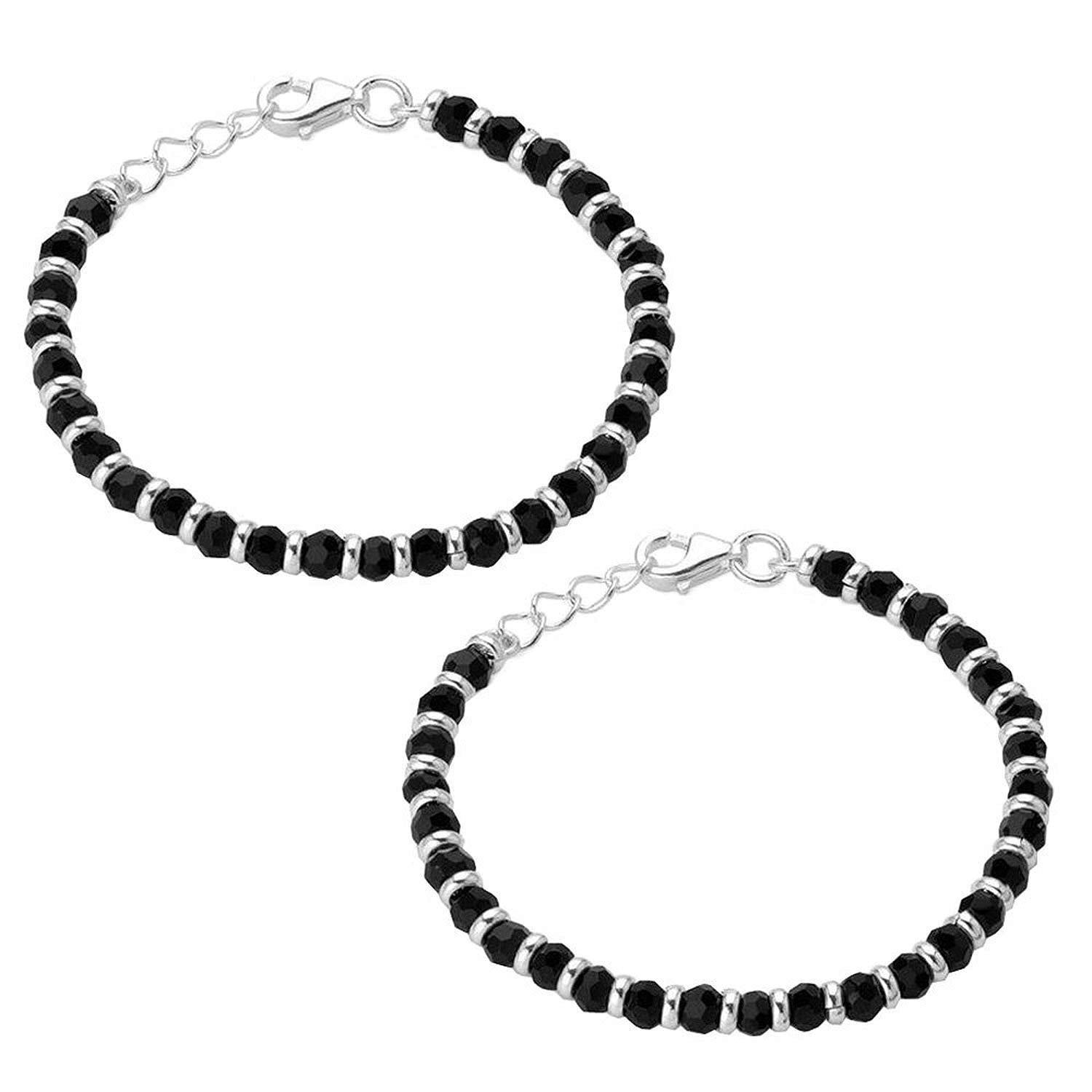 DHRUVS COLLECTION 925 Pure Silver Black Beads Crystal Nazariya Bracelet for Baby Boys & Girls | First Rakshabandhan Gift for Newborn, Infant (Length - 4.5 Inch, Suitable for 6 Months to 18 Months)