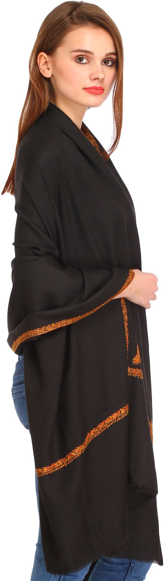 Exotic India Women's Shawl (SWJ26-jet-black_Jet Black_Free Size)
