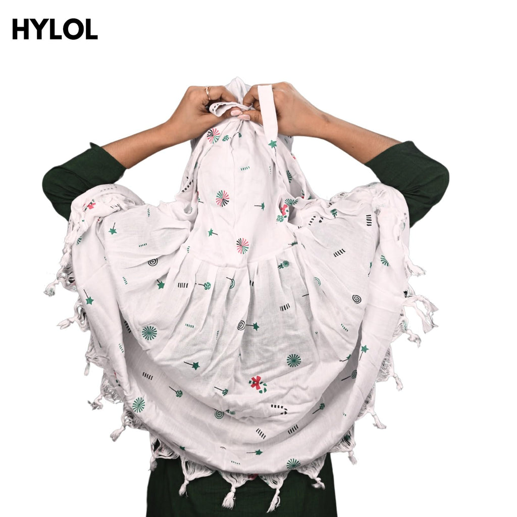HYLOL Cotton Female Pure White Innovative Stylish Candy Printed Pattern Fancy Scarf With Sun Protection Cover Face Mask For Women's And Girls