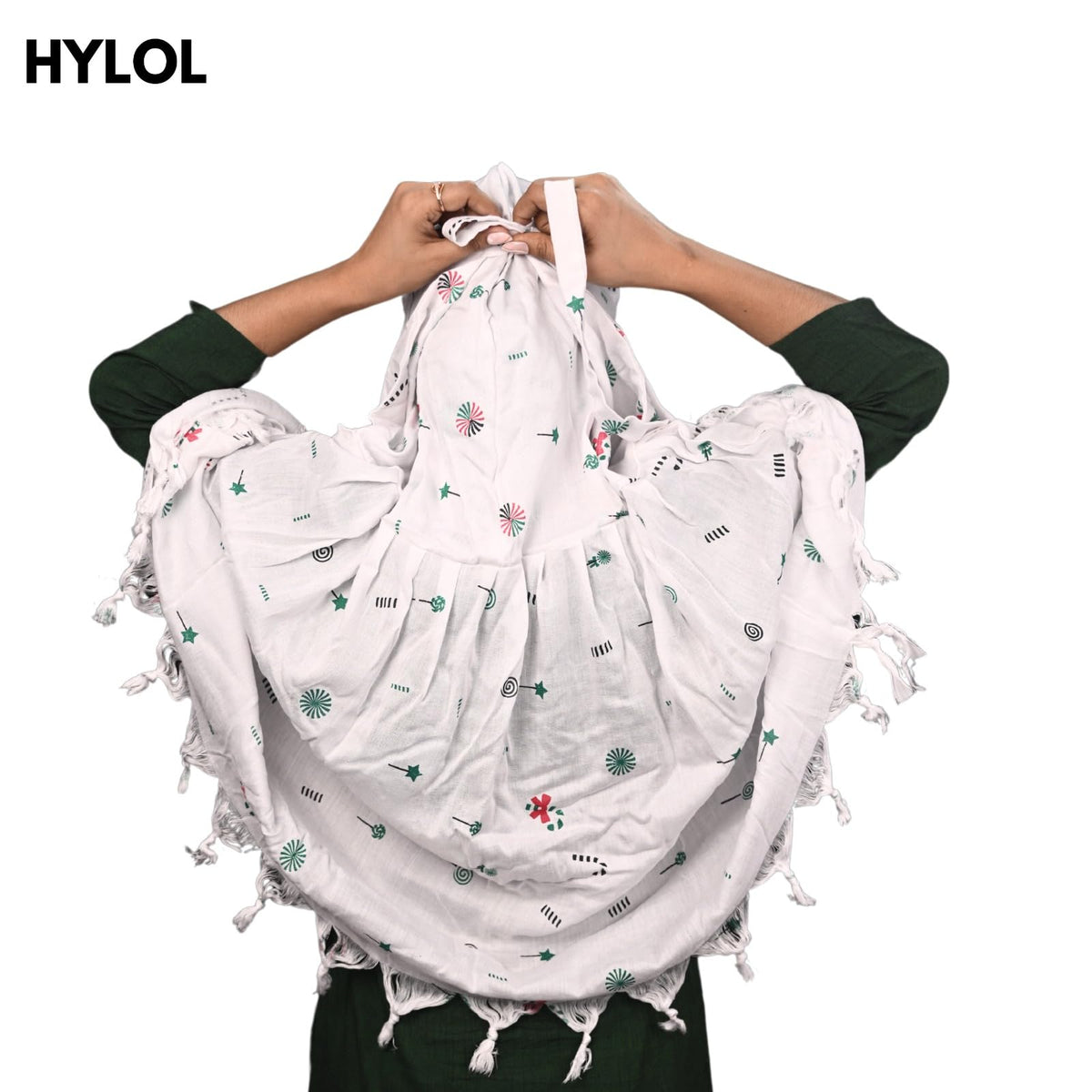 HYLOL Cotton Female Pure White Innovative Stylish Candy Printed Pattern Fancy Scarf With Sun Protection Cover Face Mask For Women's And Girls