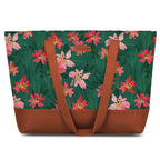 The Purple Tree Handcrafted Women's Tote Bag with Vegan Leather Handles & Indian Prints, Spring Floral Shoulder Tote and Handbag for Office and College, Oversized Tote Bag