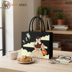 SHOP SIDES Personalized Fashion Girl Tote Bag for Women | Custom Name Canvas Handbag with Stylish Back-View Girl Art | Trendy Printed Black Tote | Eco Friendly Shopping College Bag_10×12 & 12×16 inch