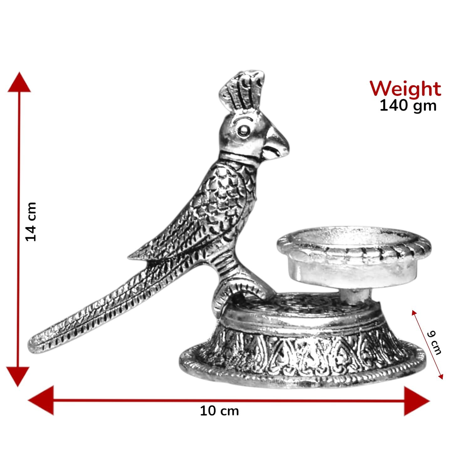 KridayKraft Aluminium Parrot Diya (Silver)