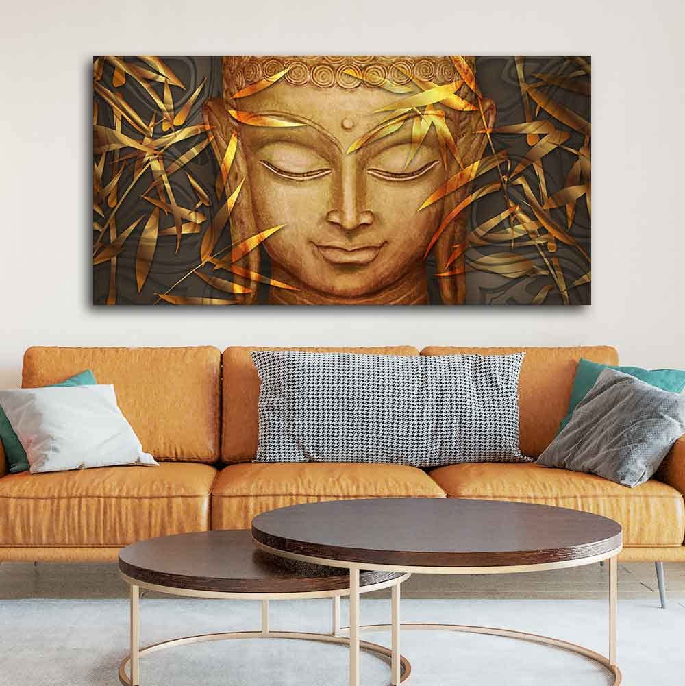 VIBECRAFTS Canvas Paintings for Living Room Drawing Room Gautam Buddha With Serene Smile Canvas Wall Painting Fitted With Wooden Frame For Home | Office | Living Room | Gift (PTVCH_2491)