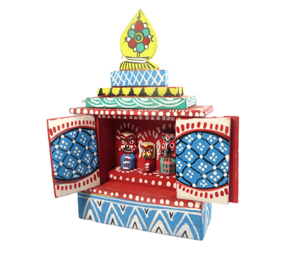 ORIVILLE® Puri Jagannath Temple Beautiful Odisha Handmade and Hand-Painted Wooden Miniature Multicolour Temple of Lord Jagannath, Balabhadra and Shubahdrafor Home Decor, Puja, Office Room