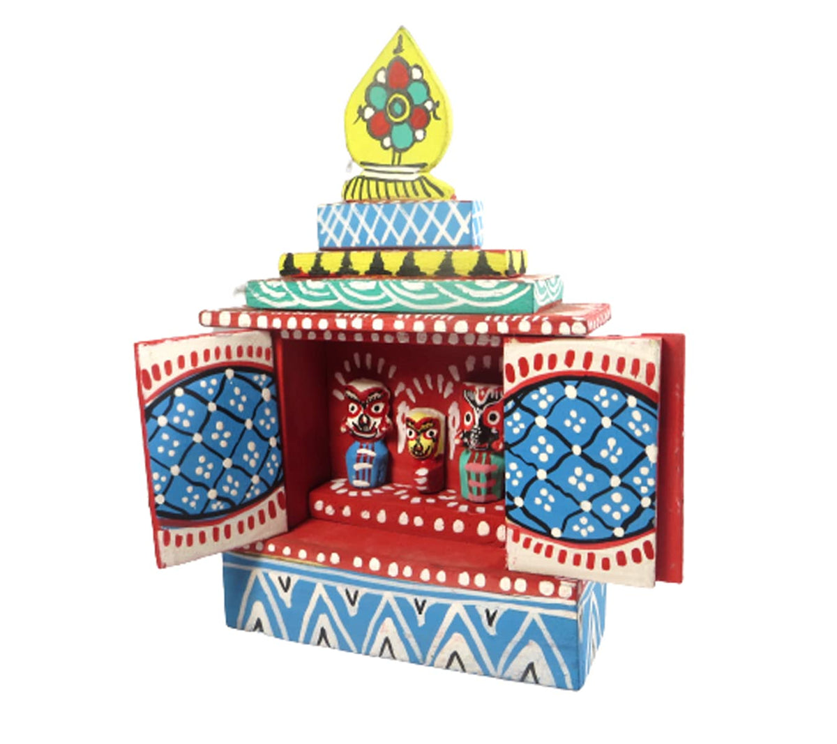 ORIVILLE® Puri Jagannath Temple Beautiful Odisha Handmade and Hand-Painted Wooden Miniature Multicolour Temple of Lord Jagannath, Balabhadra and Shubahdrafor Home Decor, Puja, Office Room