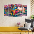 VIBECRAFTS Canvas Wall Painting of Krishna Playing Flute Set of Five For Home|Office|Living Room|Gift (PTVC5Pcs2_6539)