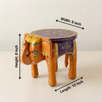 ATRANGI STUDIO Purple Orange Handpainted Wooden Elephant Stool Cum Showpiece | Mango Wood Traditional Multipurpose Stool for Living Room Decor & Mandir | Perfect for Plant Stand | 8x8x10 inch