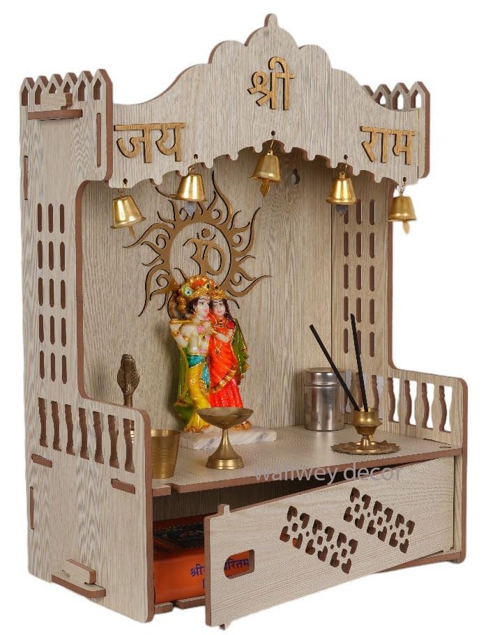 HOMEWEY DECOR Handcrafted Wooden Home Temple for Wall Mount | Premium Pooja Mandir with Strong Support for Heavy Idols | Luxurious Finish Wooden Mandir for Home, Office & Prayer Room (Style 1)